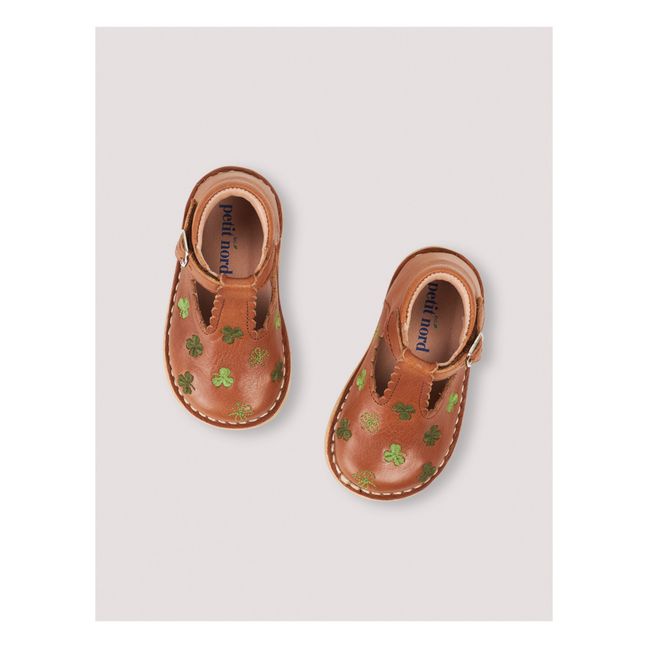Embroidered T-Bar Mary Janes - Uniqua Capsule Collection | Cognac