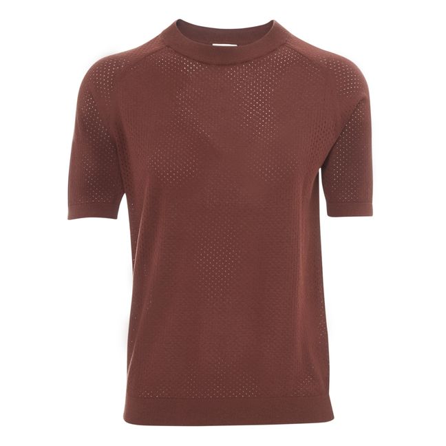 T-shirt Pointelle Maille Fine Coton Bio - Collection Femme | Marron