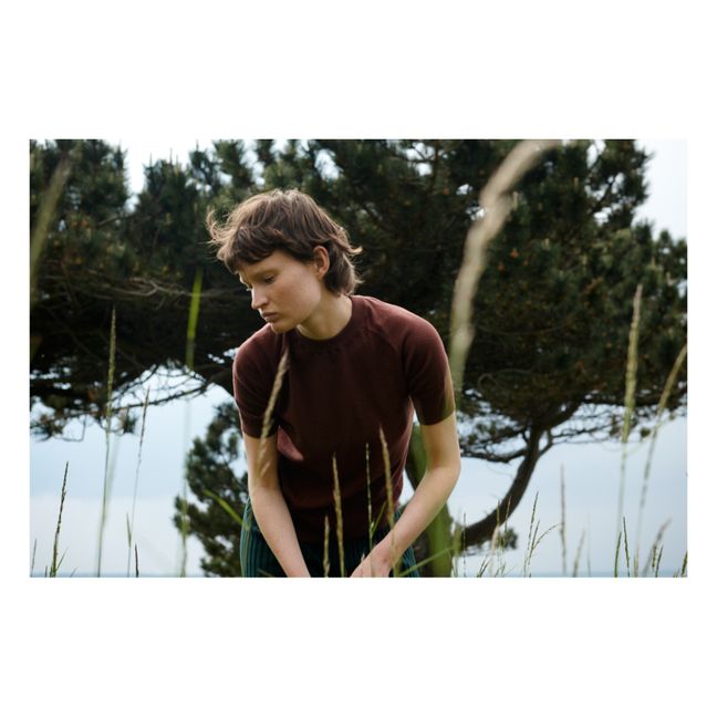 Organic Cotton Fine Knit Pointelle T-Shirt - Women's Collection | Brown