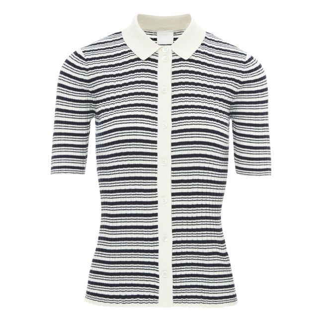 Organic Cotton Fine Knit Polo Shirt - Women's Collection | Ecru