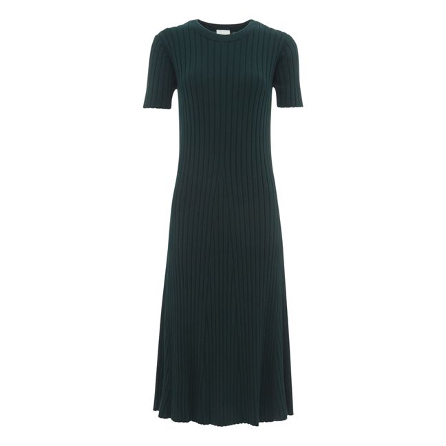 Organic Cotton Ribbed Dress - Women's Collection | Dark green