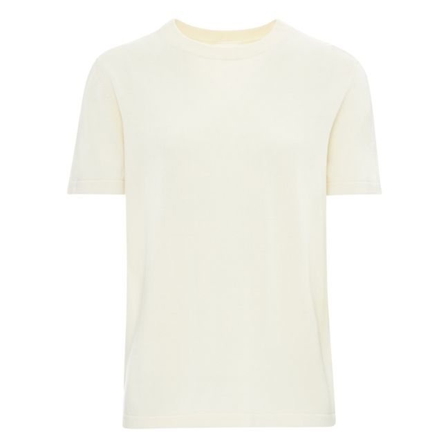 Organic Cotton Fine Knit Short Sleeve T-Shirt - Women's Collection | Ecru