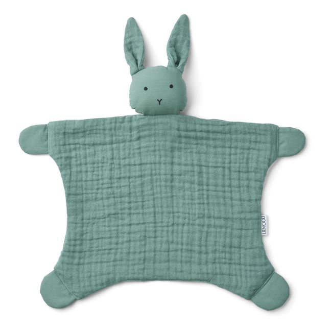 Doudou lange lapin en coton bio Addison | Bleu Vert