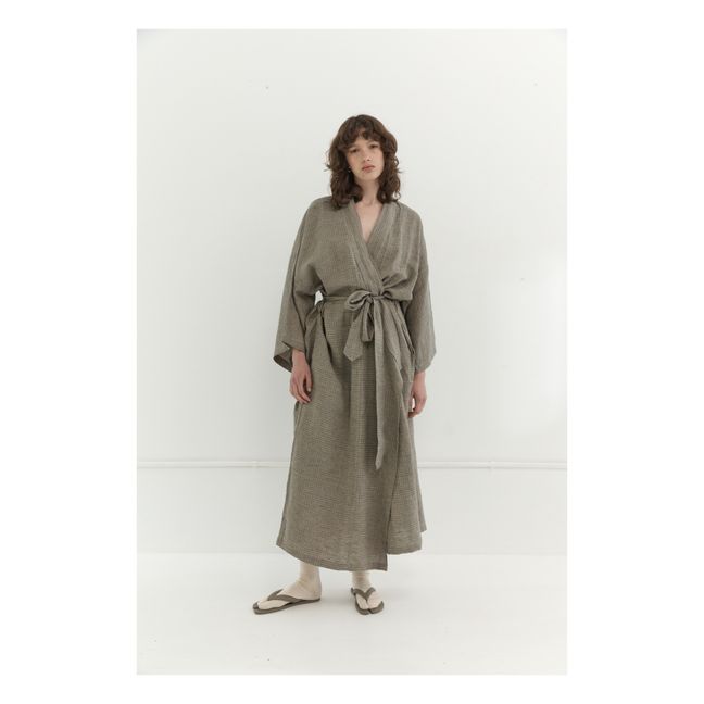 02 Belted Linen Check Dress | Maulwurfsfarben