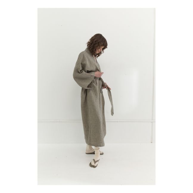 02 Belted Linen Check Dress | Maulwurfsfarben