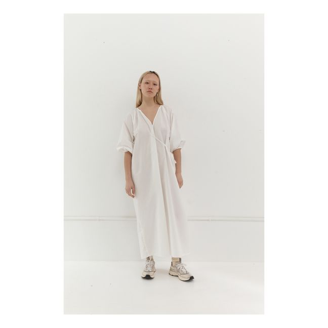 Vestido Midi The Fold Seersucker de algodón orgánico | Blanco