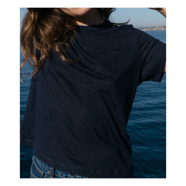 T-Shirt aus Leinen - Damenkollektion  | Navy