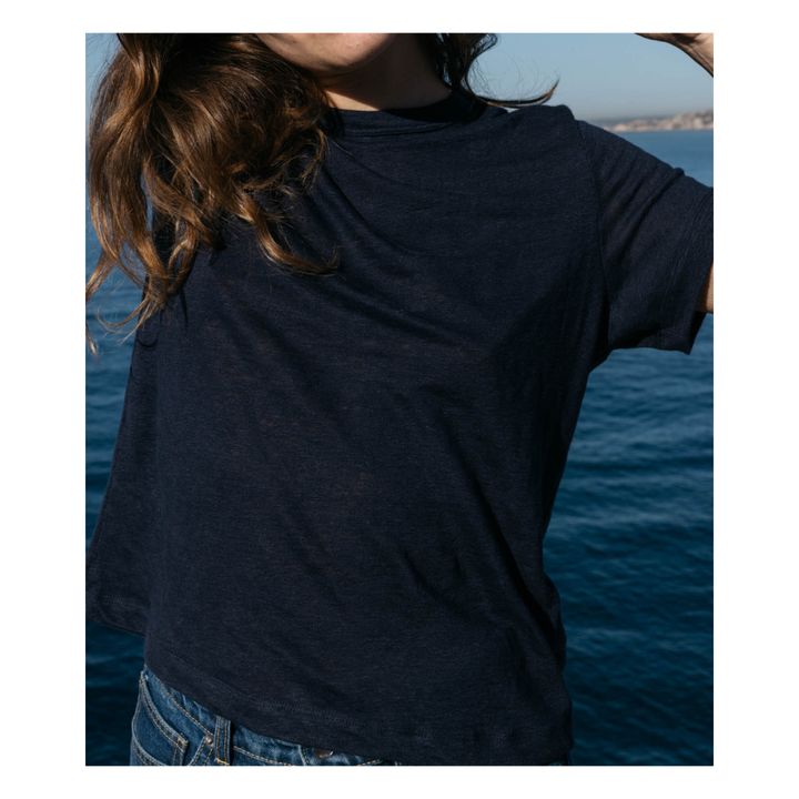 Camiseta de lino - Colección Mujer | Azul Marino- Imagen del producto n°2