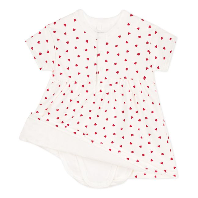 Vestido con estampado de corazones de algodón ecológico con body integrado | Crudo