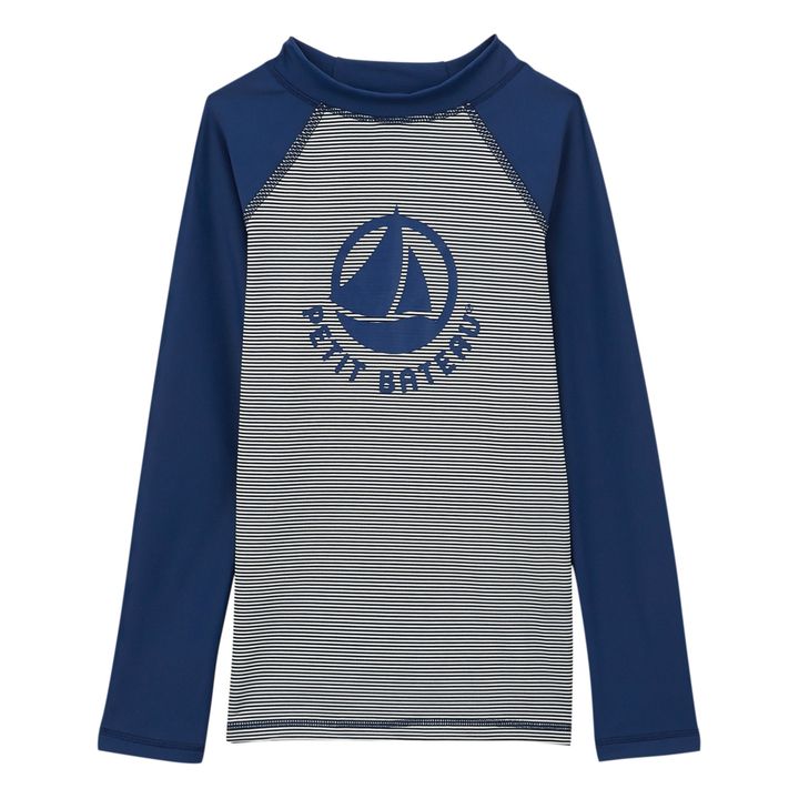 Camiseta a rayas con protección UV hecha de material reciclado | Azul Marino- Imagen del producto n°0