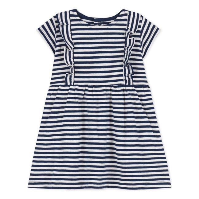 Robe Manches Courtes à Volants | Bleu marine