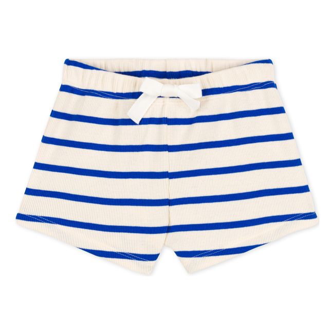 Organic Cotton Striped Ribbed Knit Shorts | Blau