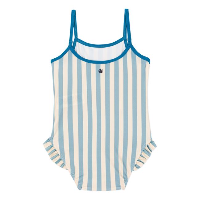 Recycled Material One-piece Striped Swimsuit | Blau