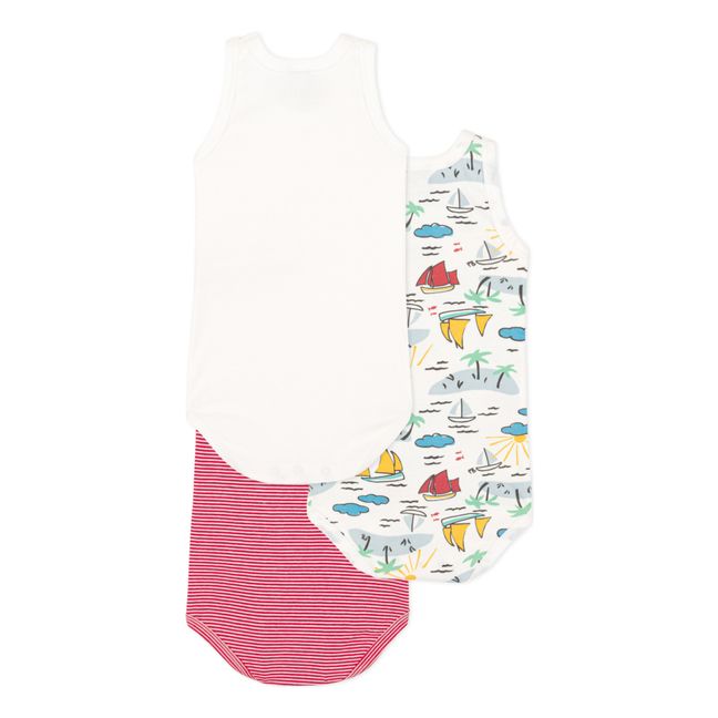 Organic Cotton Sleeveless Explorer Bodysuit - Set of 3 | Red