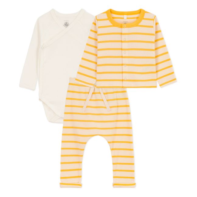 3 Piece Set Organic Cotton Striped Jersey | Yellow