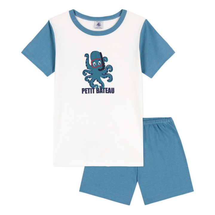 Pijama corto de algodón orgánico Pulpo | Azul- Imagen del producto n°0