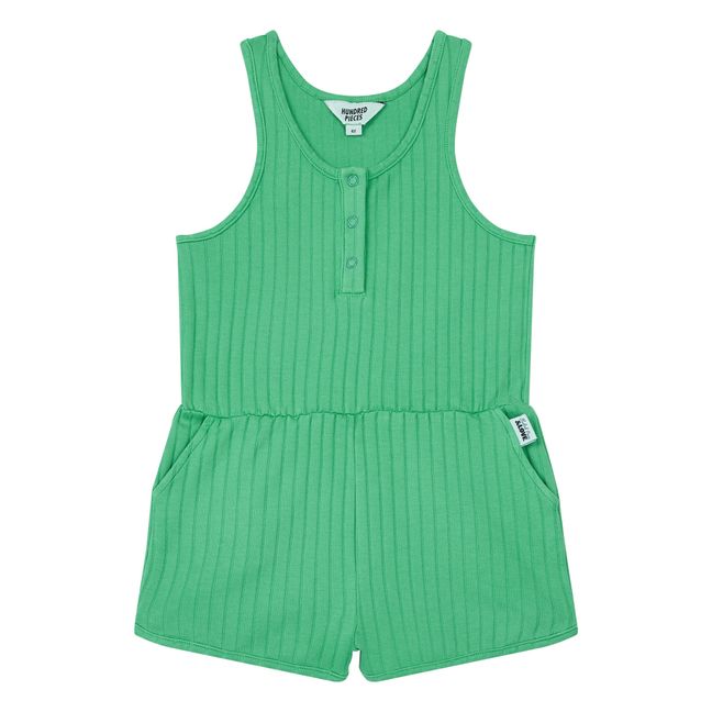 Organic Cotton Ribbed Playsuit | Green