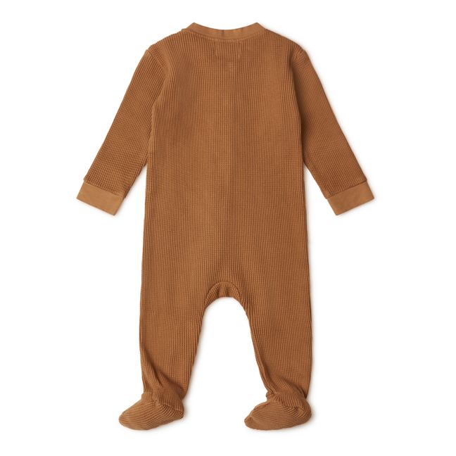 Lotte Organic Cotton Ribbed Footed Pyjamas | Camel