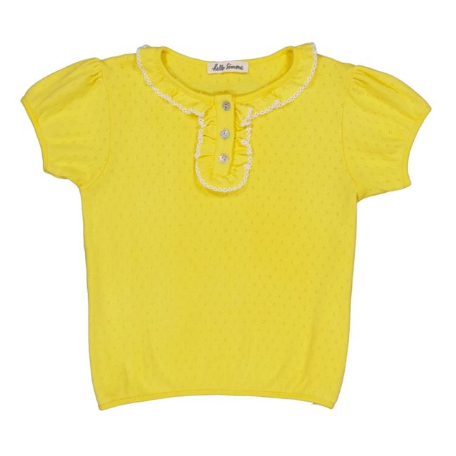 Organic Pointelle Cotton Daisy T-Shirt | Lemon yellow