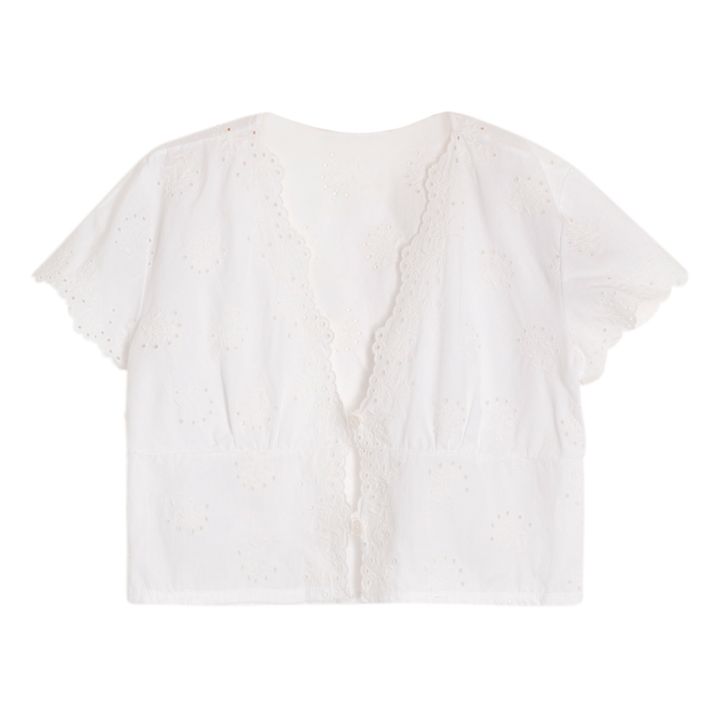 Luciana Embroidered Pyjama Top | Weiß- Produktbild Nr. 0