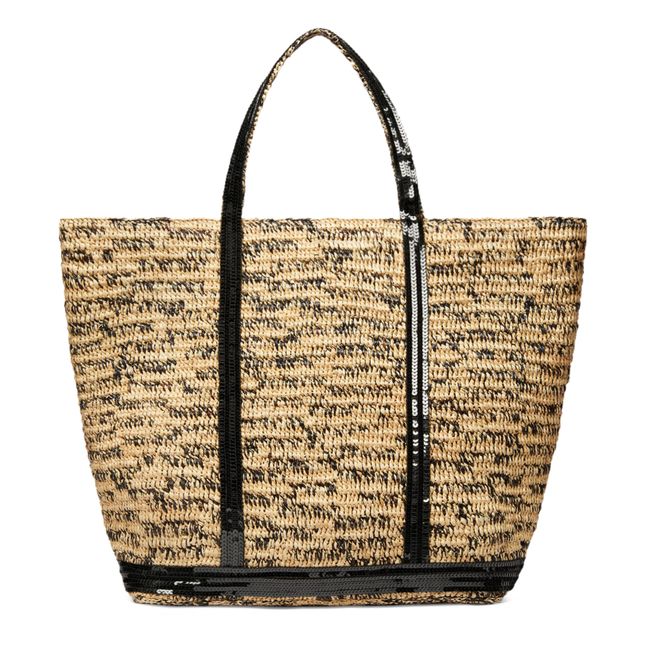 XL Mottled Raffia and Sequins Shopping Bag | Nero