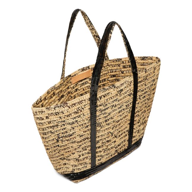 XL Mottled Raffia and Sequins Shopping Bag | Nero