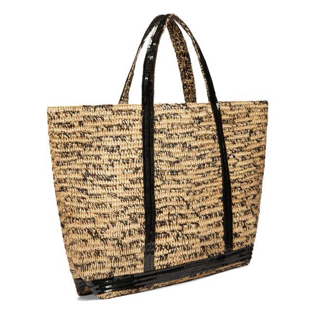 XL Mottled Raffia and Sequins Shopping Bag | Nero