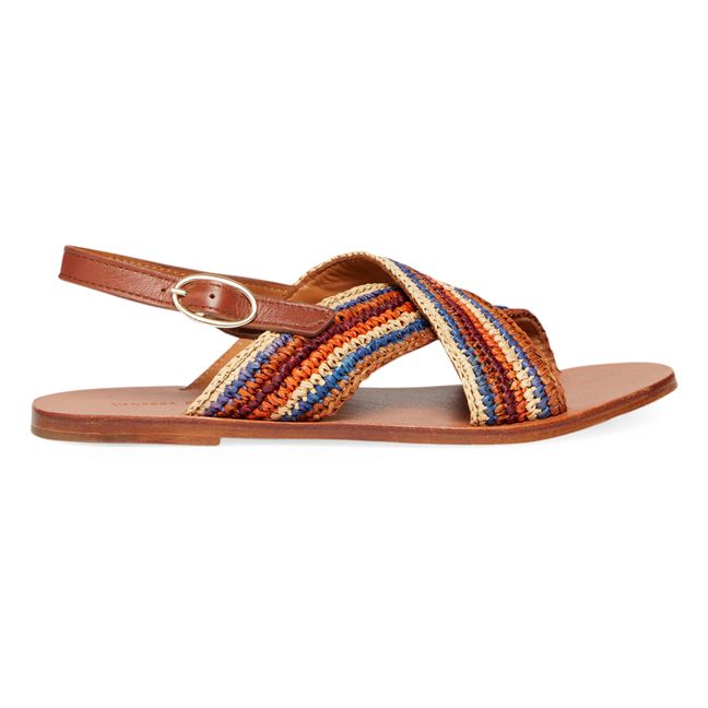 Sandales Plates Raphia et Cuir | Camel