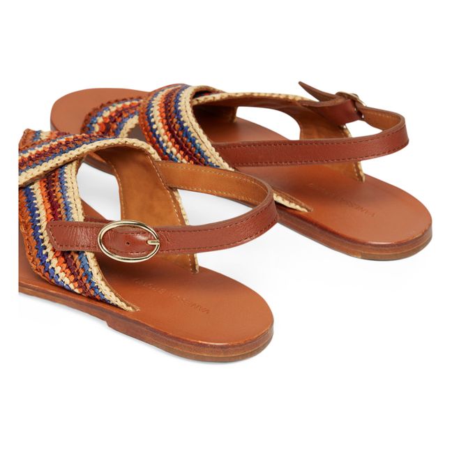 Flache Sandalen aus Bast und Leder | Kamelbraun