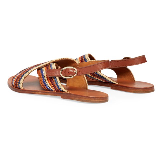 Raffia and Leather Flat Sandals | Camel