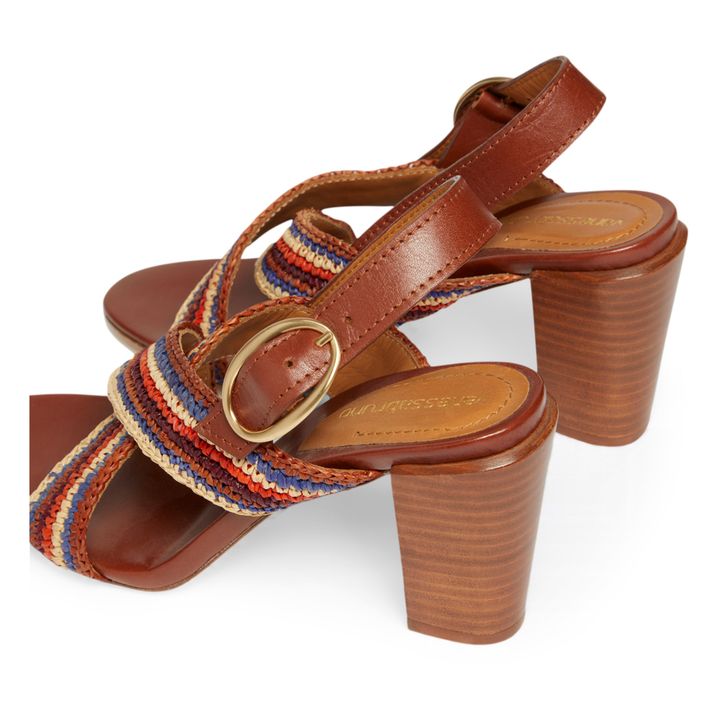 80MM Striped Raffia and Leather High Heels Sandals | Camel- Imagen del producto n°2