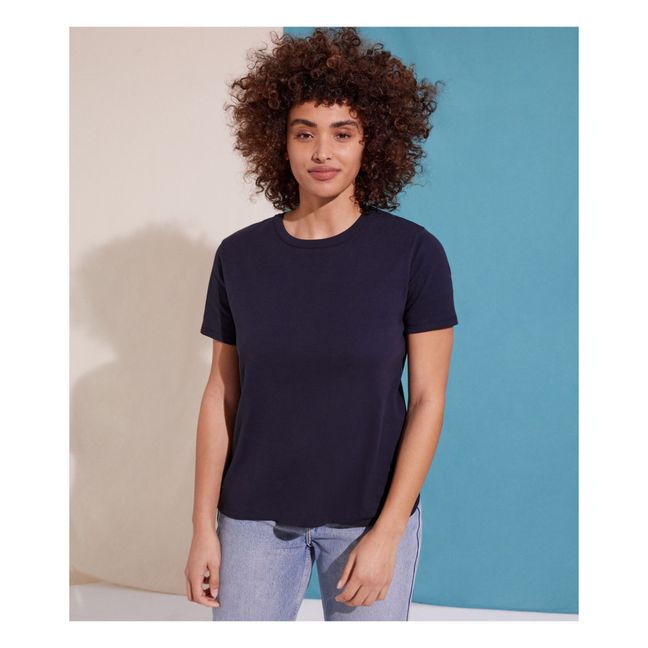 Camiseta de cuello redondo Algodón orgánico - Colección Mujer  | Azul Marino
