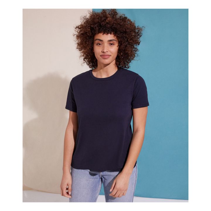 Camiseta de cuello redondo Algodón orgánico - Colección Mujer  | Azul Marino- Imagen del producto n°1