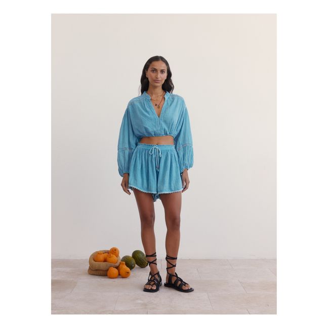 Shorts in Garza di Cotone | Blu