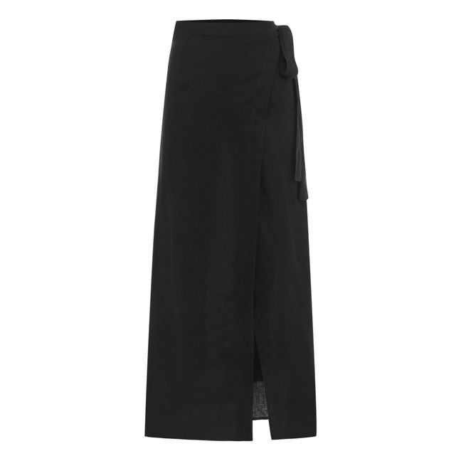 Split Wrap Linen Skirt | Schwarz
