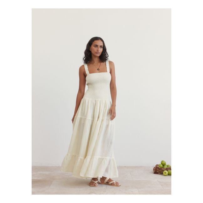 Maxi Shirred Linen Dress | Cream