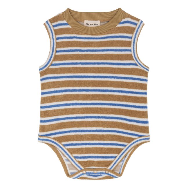 Orso Striped Organic Cotton Terry Babygrow | Kamelbraun