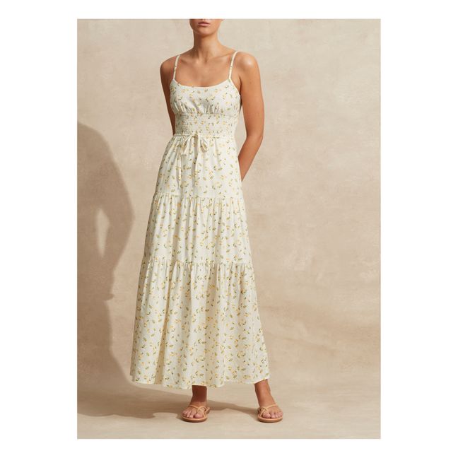 Vestido largo de verano floreado de algodón orgánico | Blanco