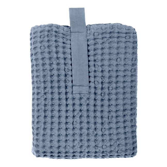 Tapis de bain gauffré en coton bio | Bleu gris