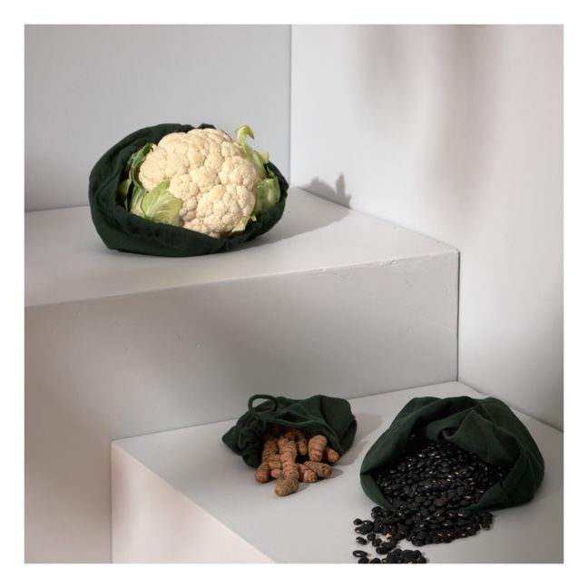 Food bag en coton bio - Set de 3 | Vert foncé