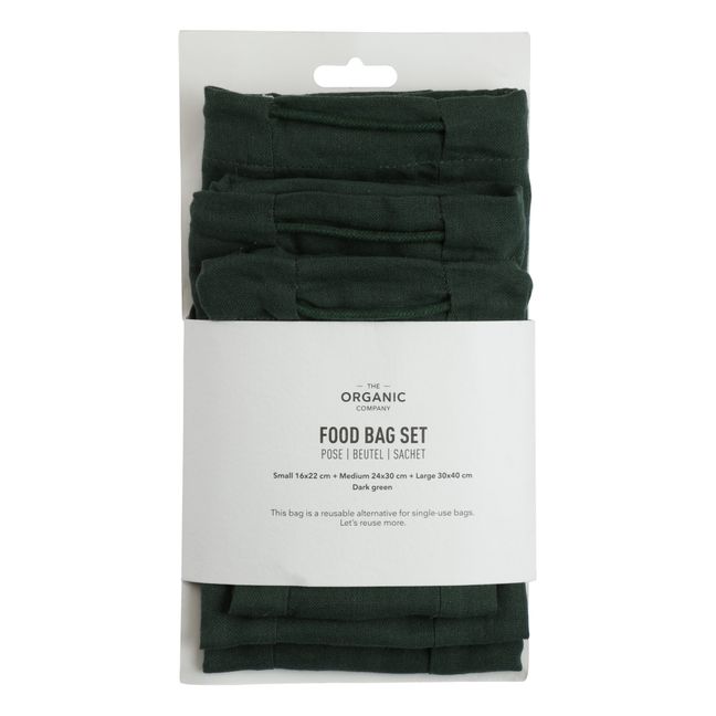 Food bag en coton bio - Set de 3 | Dark green