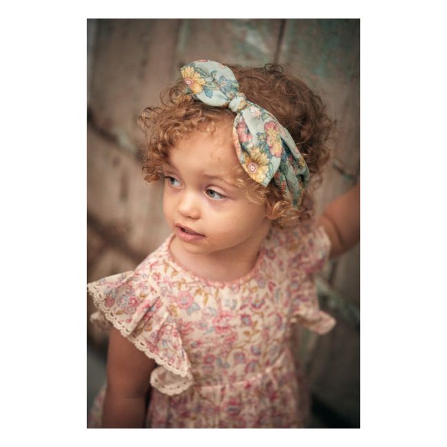 Headband Bio-Baumwolle Blumenmuster Schleife Cally | Wassergrün