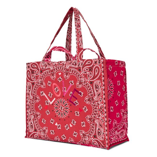 Maxi Cabas Broderie Love | Rosso scuro