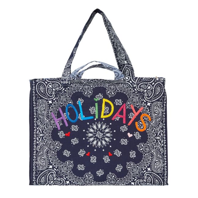 Holidays Embroidery Maxi Shopping Bag | Navy blue