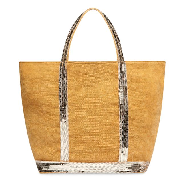 Linen and Sequin Medium Shopping Bag | Amarillo Mostaza