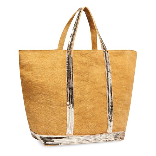 Cabas Moyen Lin et Sequins | Jaune moutarde
