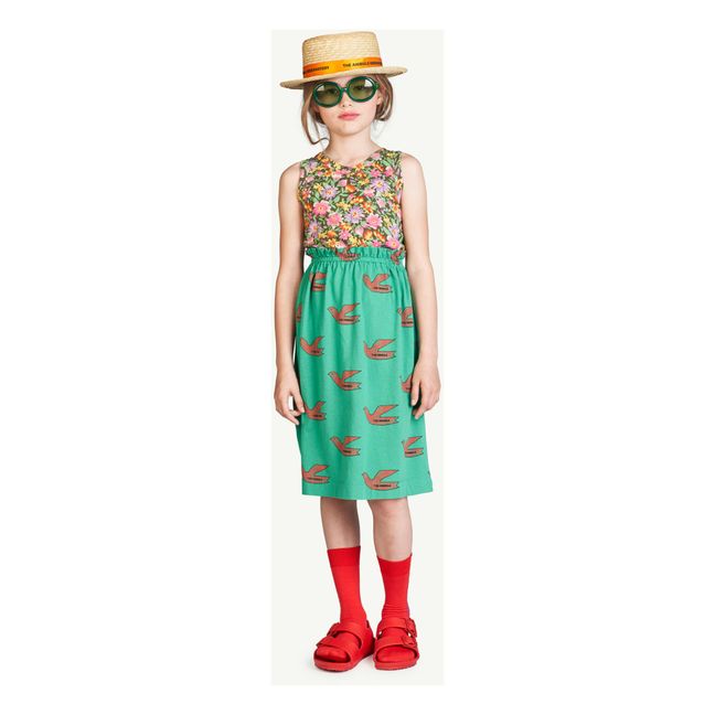 Kitten Birds Jersey Skirt | Green
