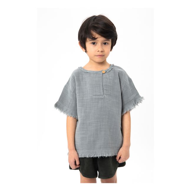 Camiseta de manga de algodón Orso | Azul Gris