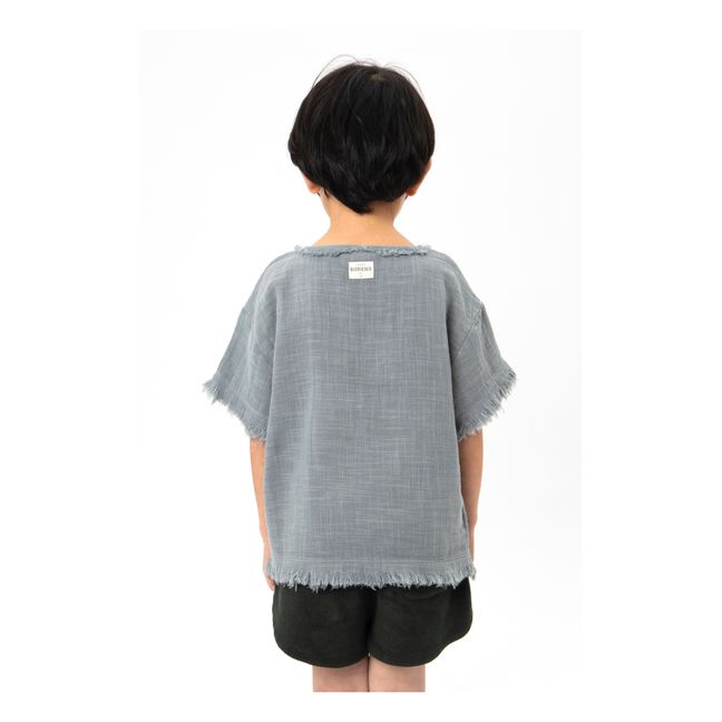 T-Shirt Orso Manches Courtes en Gaze de Coton | Grey blue