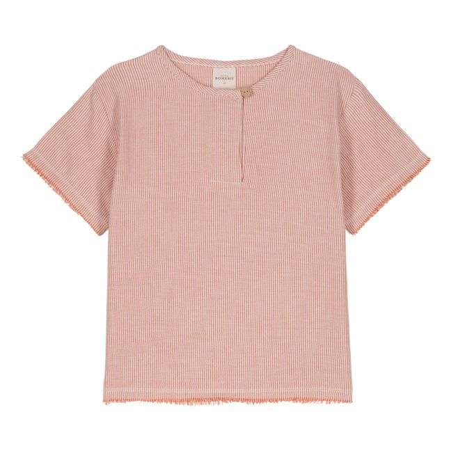 Orso Short Sleeve Cotton Gauze Striped T-Shirt | Orange